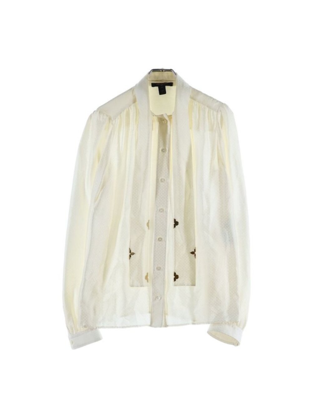 Louis Vuitton Monogram Night Labaliere Blouse Ribbon Silk Beige